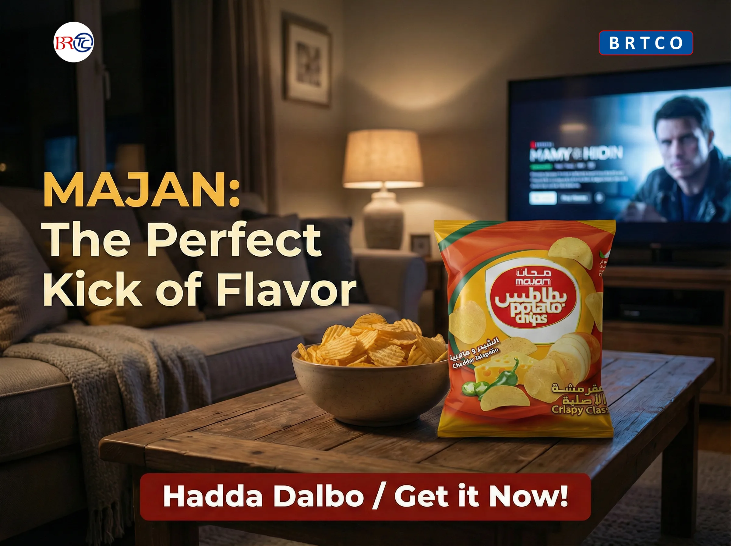 Majan Potato Chips Creamy Cheese — the perfect kick of flavour, distributed by BRTCO