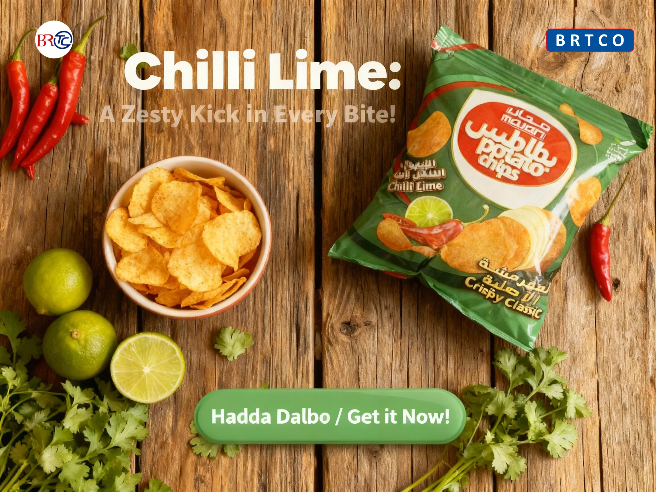 Majan Potato Chips Chilli Lime — a zesty kick in every bite, distributed by BRTCO