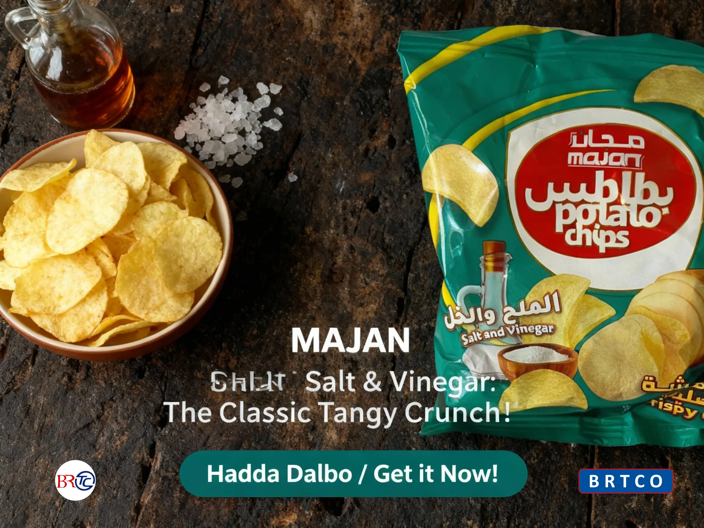 Majan Potato Chips Salt and Vinegar — the classic tangy crunch, distributed by BRTCO