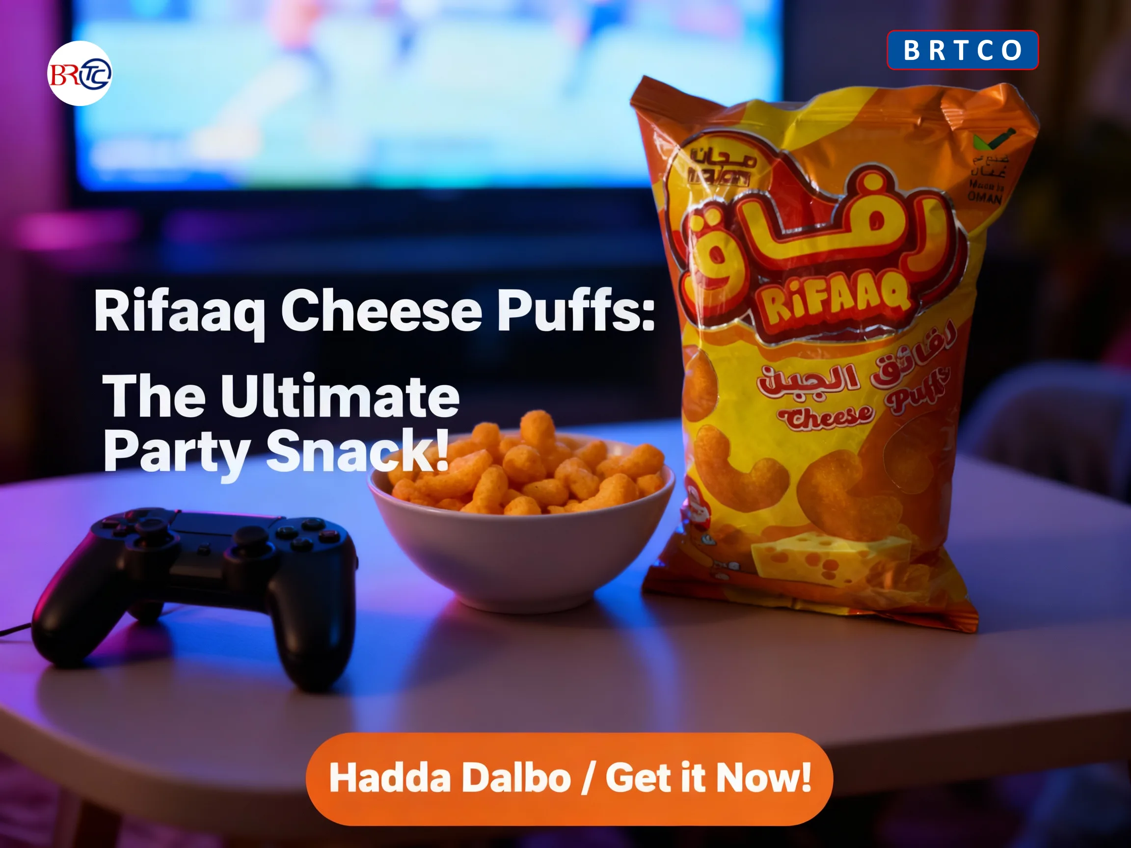 Rifaaq Cheese Puffs — the ultimate party snack distributed by BRTCO across East Africa