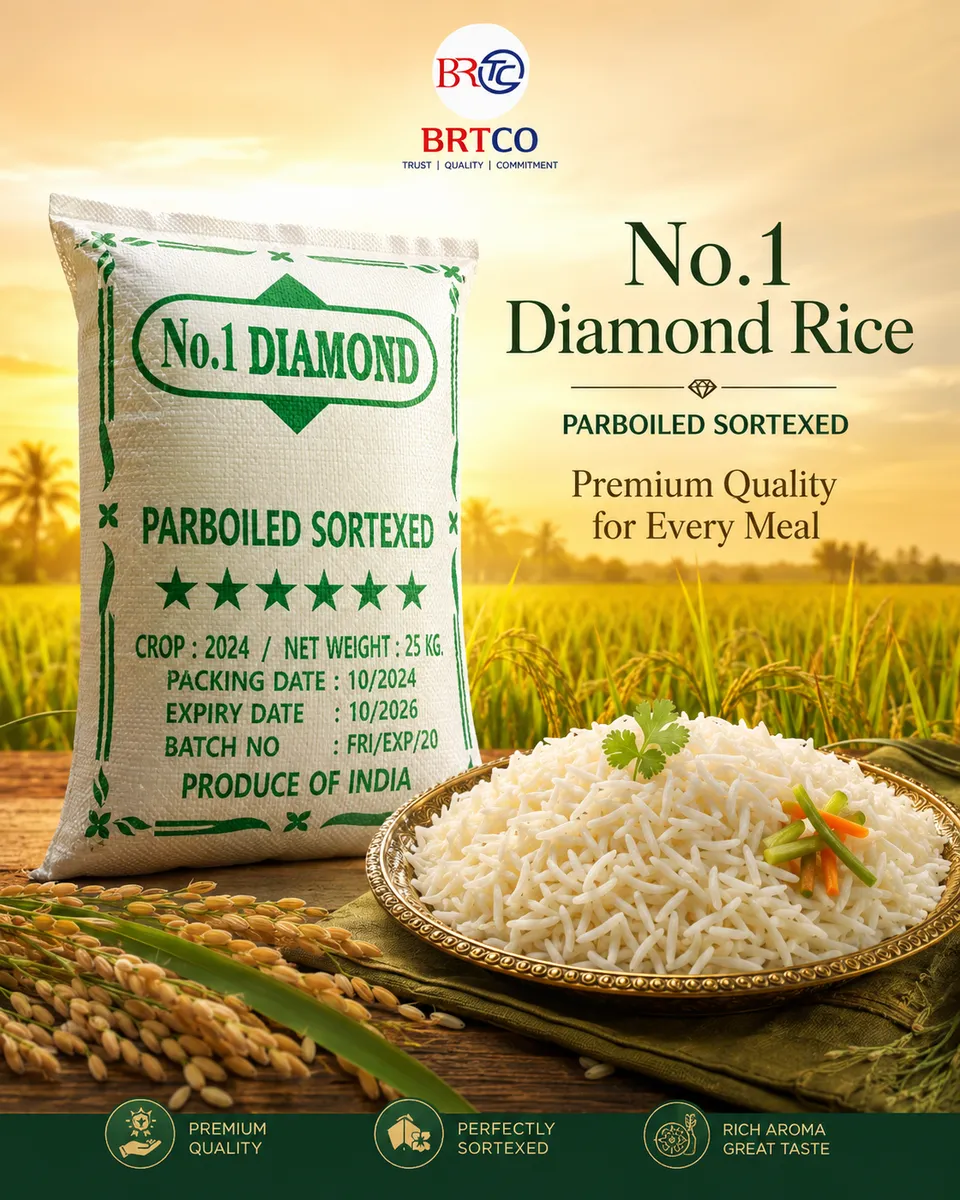 No.1 Diamond Parboiled Sortexed Rice 25kg — distributed wholesale by BRTCO