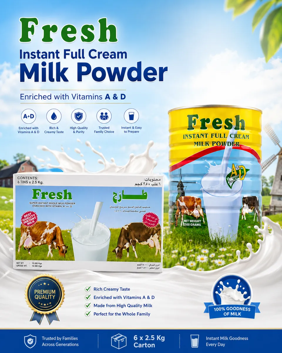 Fresh Instant Full Cream Milk Powder — distributed wholesale by BRTCO