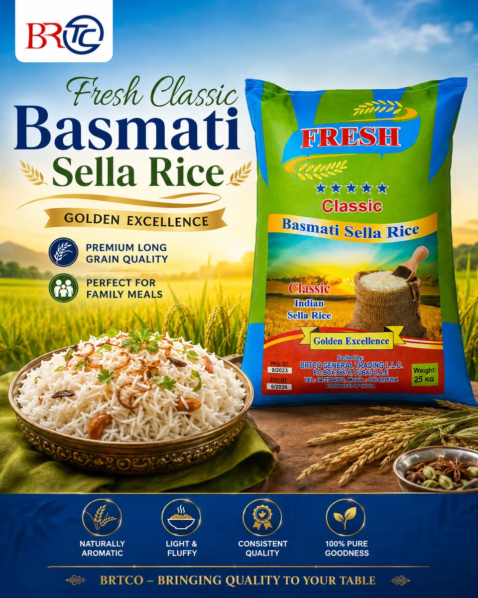 Fresh Classic Basmati Sella Rice 25kg — distributed wholesale by BRTCO