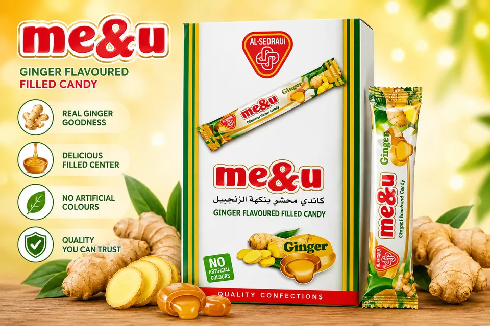me&u Ginger Flavoured Filled Candy — distributed wholesale by BRTCO